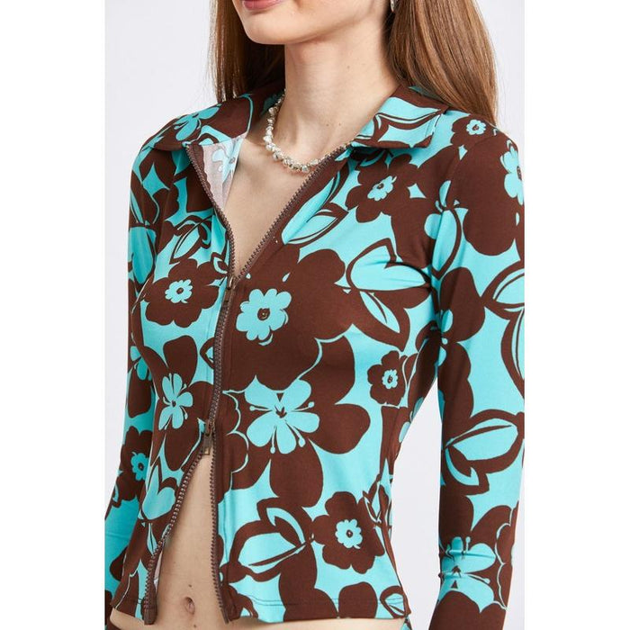 Printed Long Sleeve Dual Zip Top