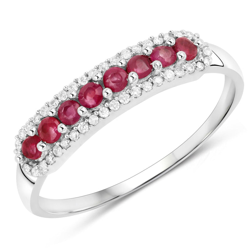 Bids.com 0.47 Carat Genuine Ruby and White Diamond 14K White Gold Ring Rings