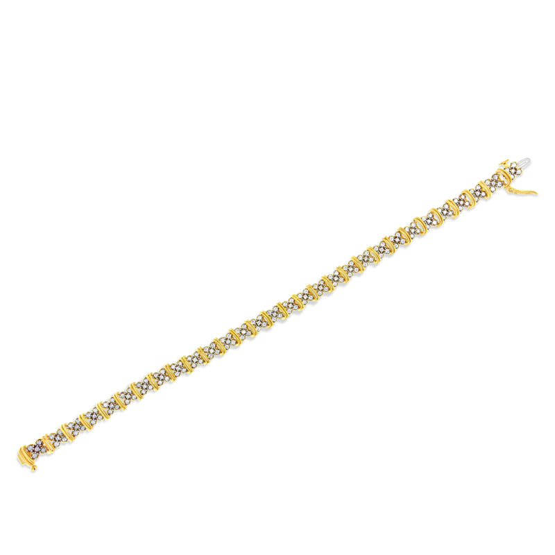 Bids.com 10K Yellow Gold Plated .925 Sterling Silver 2.0 Cttw Round Diamond Cluster "X" Shaped Link Bracelet (H-I Color, I3 Clarity) - 7" Bracelets