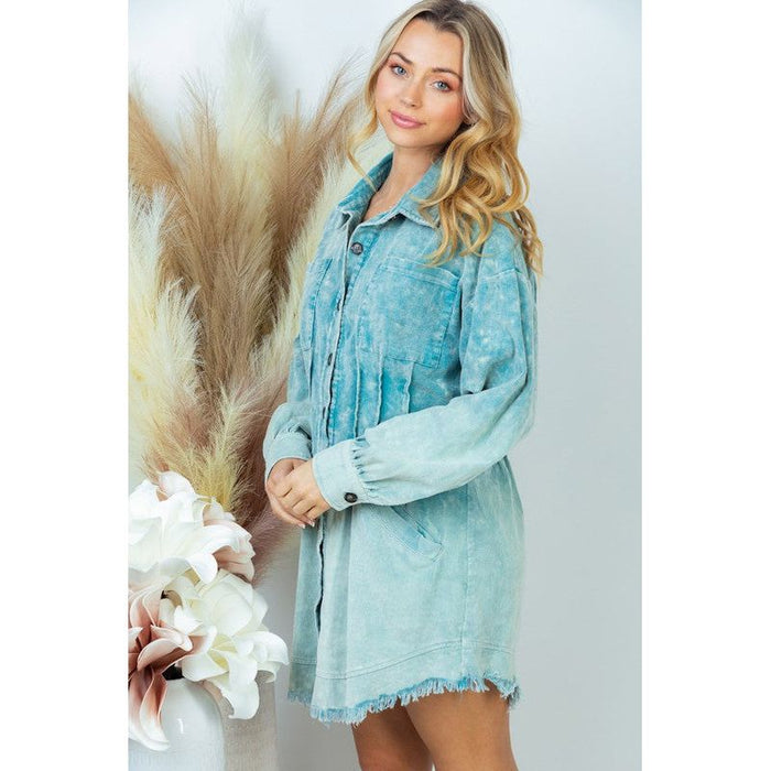 Corduroy Dip Dye Shirt Dress in Teal