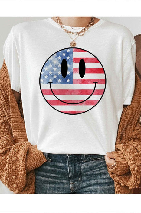 USA AMERICA SMILEY OVERSIZED GRAPHIC TEE / T-SHIRT