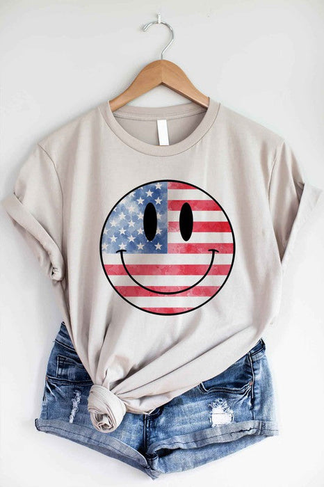 USA AMERICA SMILEY OVERSIZED GRAPHIC TEE / T-SHIRT