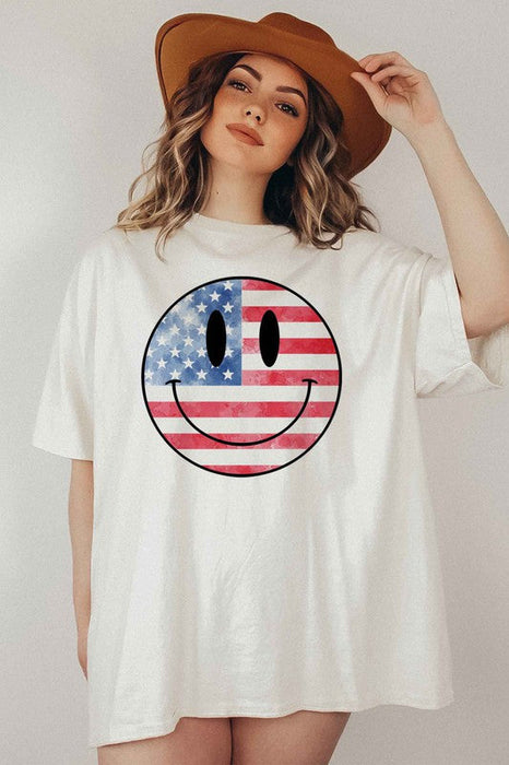 USA AMERICA SMILEY OVERSIZED GRAPHIC TEE / T-SHIRT