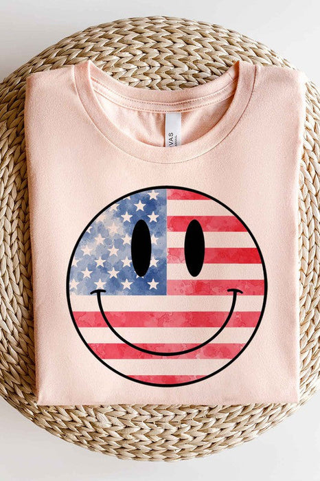 USA AMERICA SMILEY OVERSIZED GRAPHIC TEE / T-SHIRT