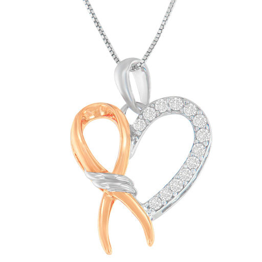 Bids.com Two-Toned .925 Sterling Silver 1/5 cttw Round Cut Diamond Ribbon Heart Accent Pendant Necklace (H-I, I2-I3) Necklaces