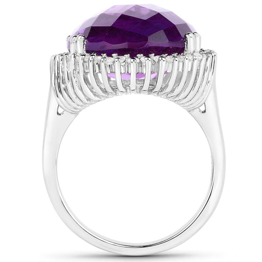 Bids.com 14.90 Carat Genuine Amethyst and White Diamond .925 Sterling Silver Ring Rings