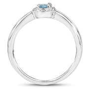 Bids.com 0.68 Carat Genuine Blue Zircon and White Zircon .925 Sterling Silver Ring Rings
