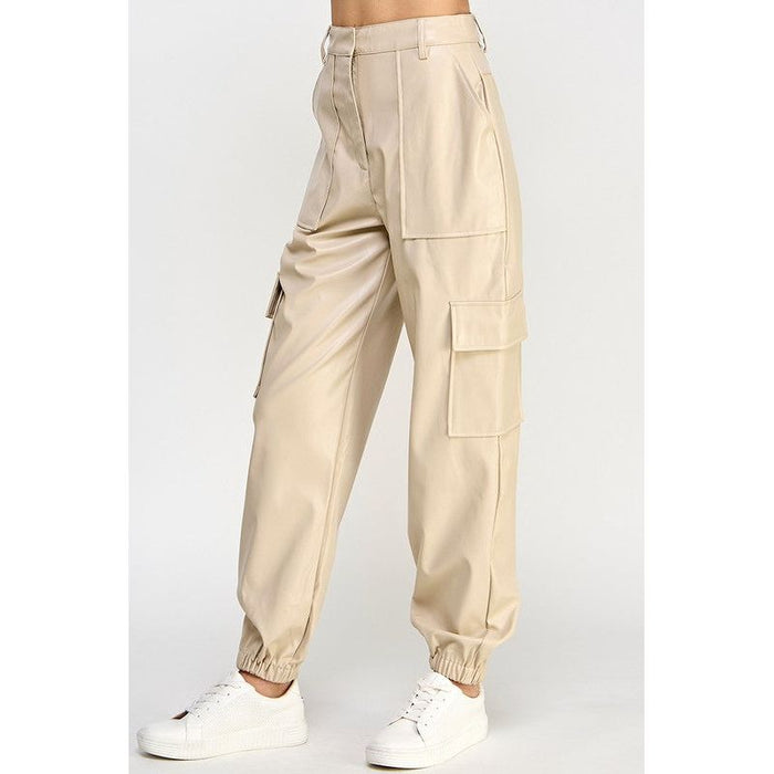 RELAXED VEGAN LEATHER CARGO PANTS