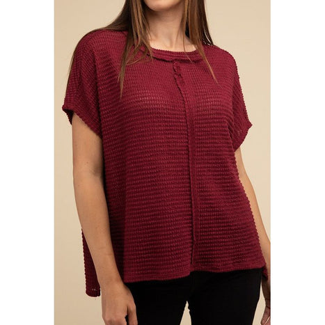 Dolman Short Sleeve Jacquard Sweater