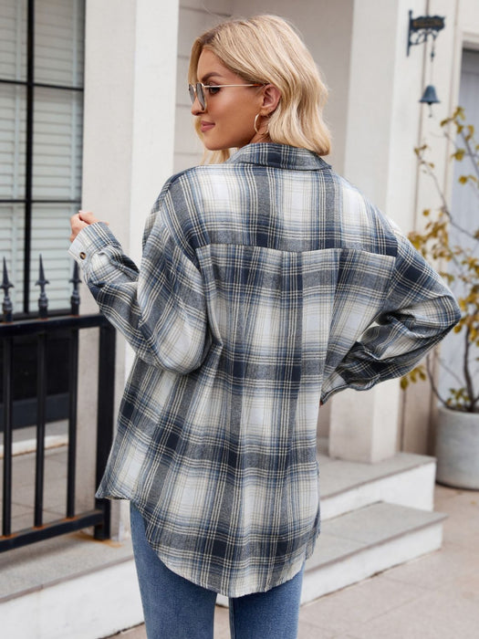 Plaid Collared Neck Long Sleeve Shirt