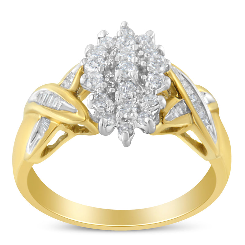 Bids.com 10K Yellow Gold Round And Baguette-Cut Diamond Ring (1/2 Cttw, H-I Color, I1-I2 Clarity) - Size 6 Rings