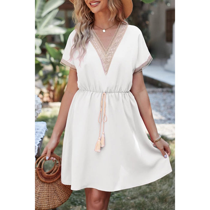 Tassel V-Neck Short Sleeve Dress