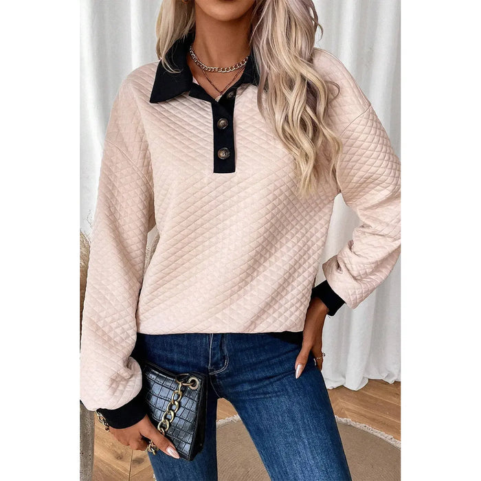 Textured Collared Neck Long Sleeve Top