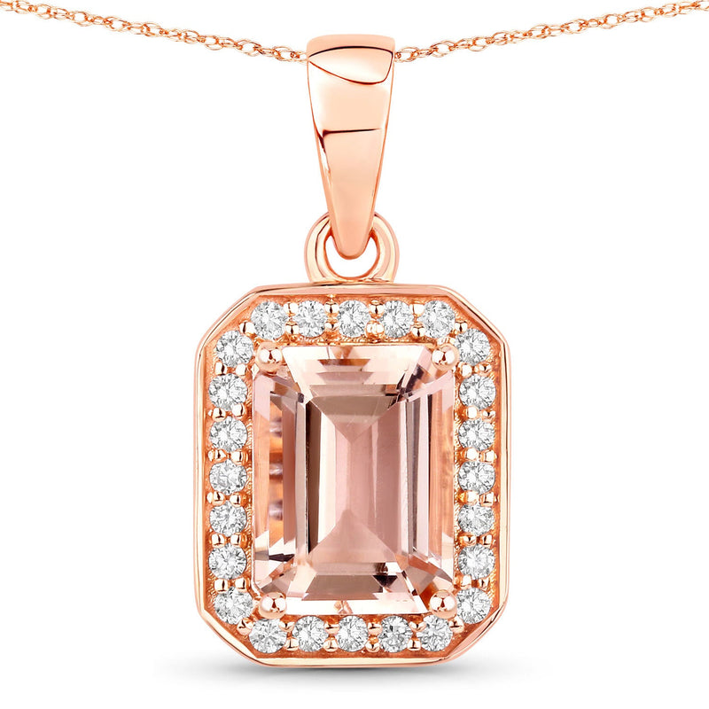 Bids.com 1.51 Carat Genuine Morganite and White Diamond 14K Rose Gold Pendant Pendants