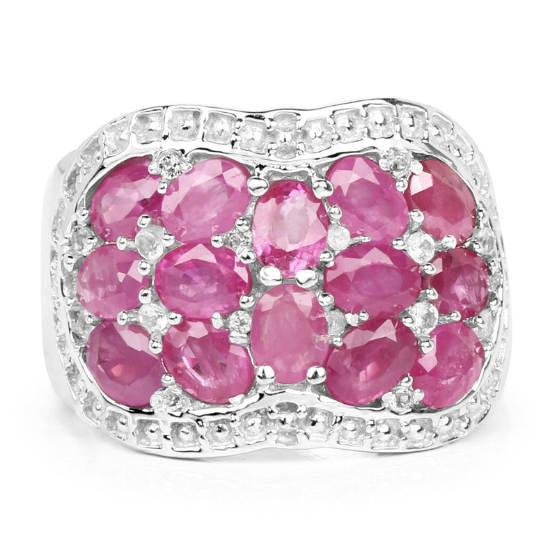 Bids.com 3.04 Carat Genuine Ruby & White Topaz .925 Sterling Silver Ring Rings