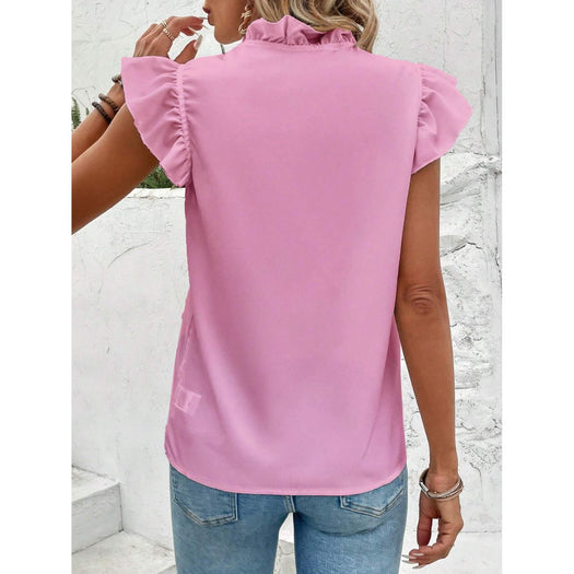 Ruffled V-Neck Cap Sleeve Blouse