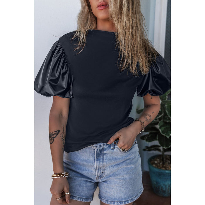 Round Neck Puff Sleeve Blouse