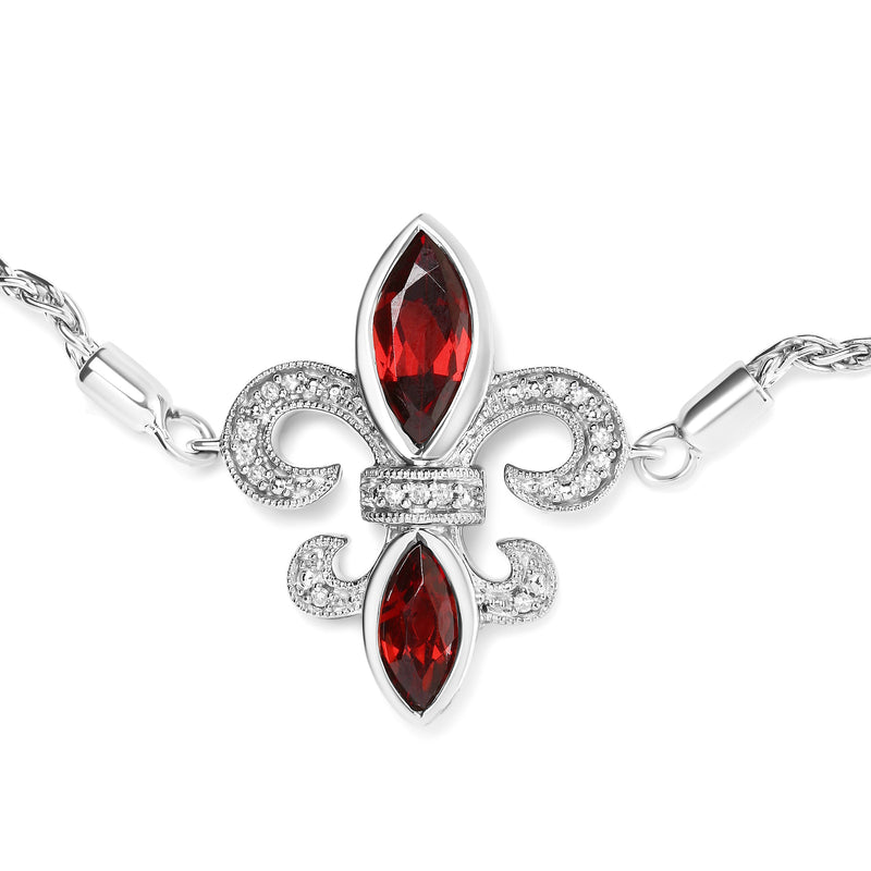 Bids.com .925 Sterling Silver Marquise Garnet  and Diamond Accent Lariat 4â€-10â€ Fleur De Lis Adjustable Bolo Bracelet (H-I Color, SI1-SI2 Clarity) Bracelets