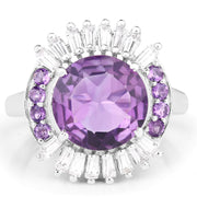 Bids.com 5.20 Carat Genuine Amethyst and White Topaz .925 Sterling Silver Ring Rings