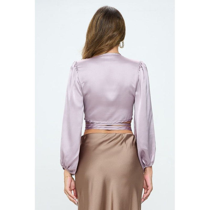 Silky Satin Wrap Crop Top with Tie