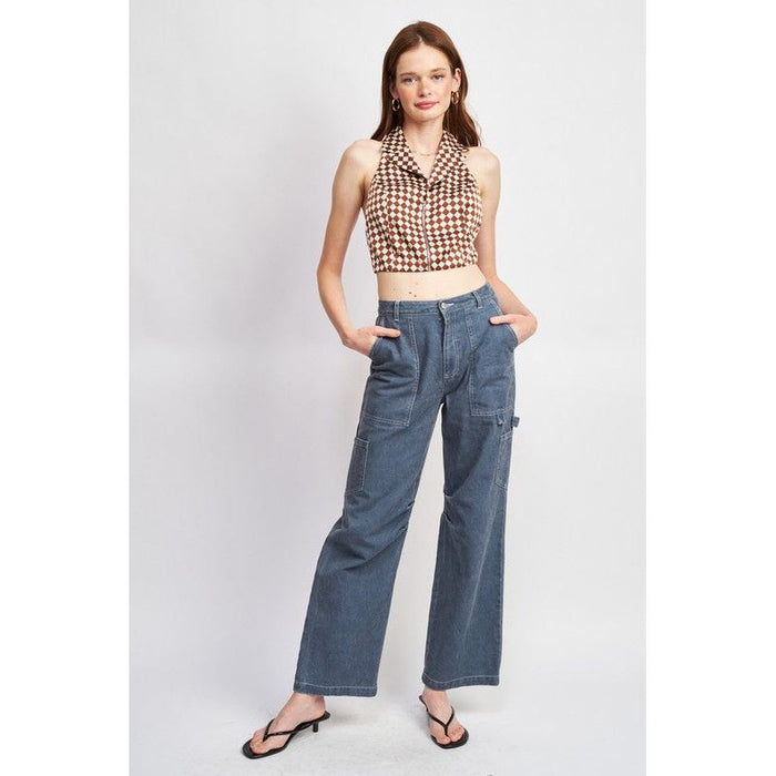 ZIP FRONT HALTER NECK CROP TOP