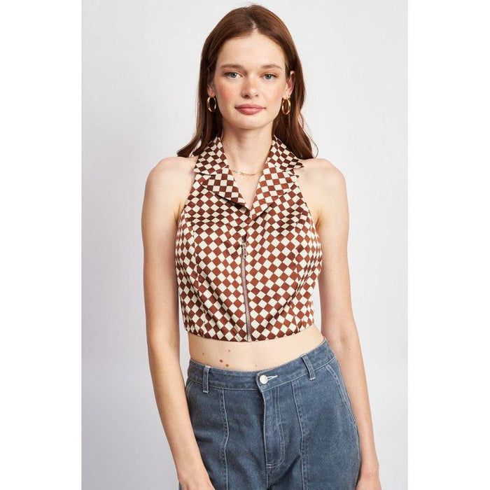 ZIP FRONT HALTER NECK CROP TOP