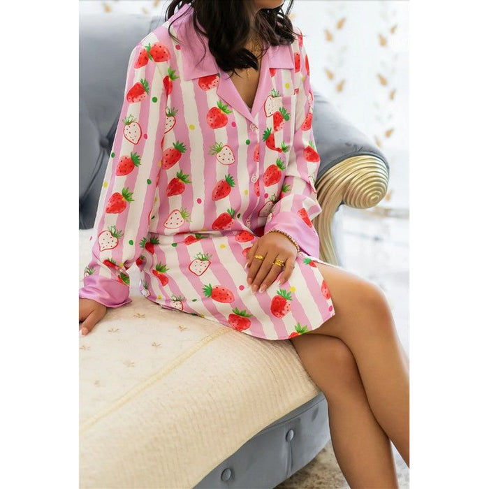 Pink Strawberry Striped Sleep Shirt