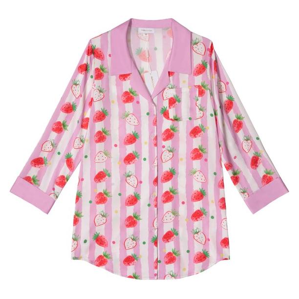 Pink Strawberry Striped Sleep Shirt