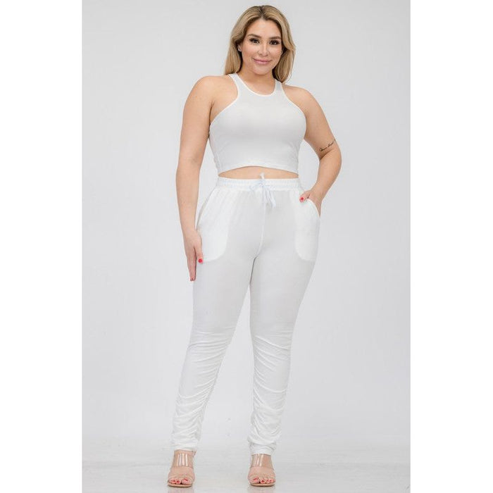 Plus Size Crop Tank Top & Ruched Pants Set