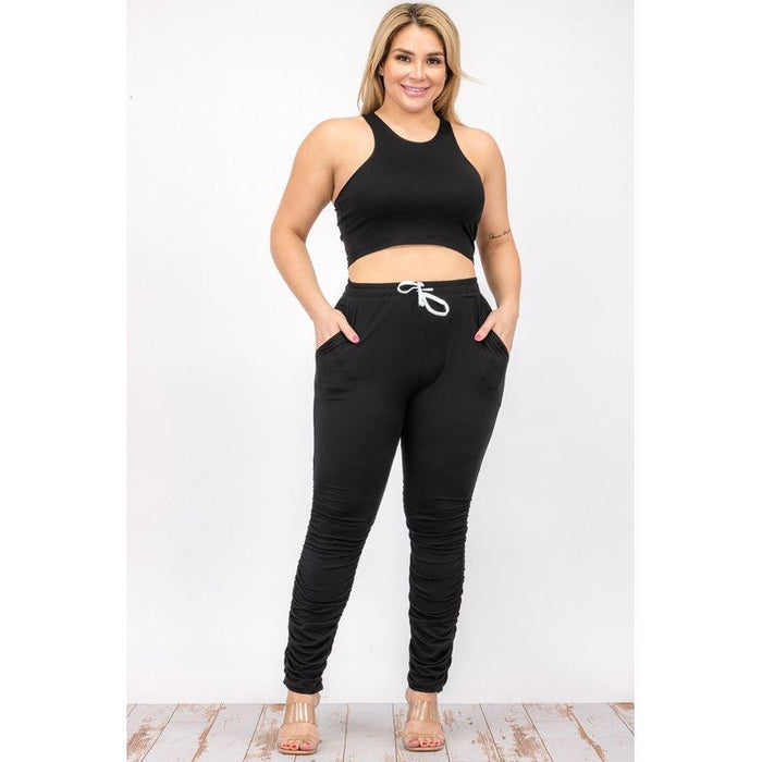 Plus Size Crop Tank Top & Ruched Pants Set