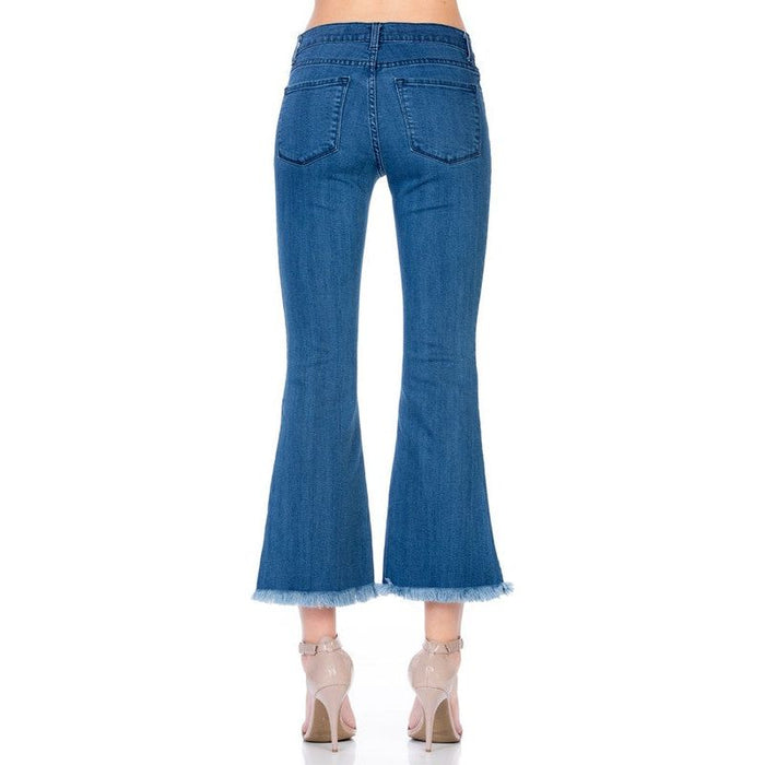 Mid-Rise Crop Flare Leg Denim Ankle Jeans Pants