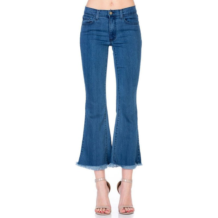 Mid-Rise Crop Flare Leg Denim Ankle Jeans Pants