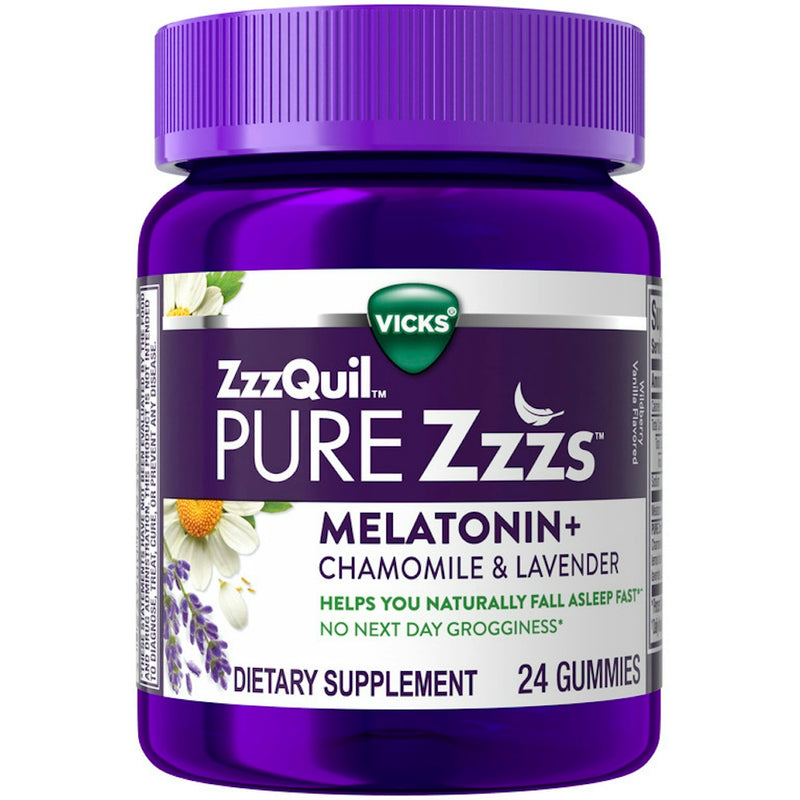Vicks Vicks ZzzQuil PURE Zzzs Melatonin Sleep Aid Gummies, Wildberry Vanilla Flavor, Chamomile Lavender & Valerian Root, 1mg Per Gummy Health & Beauty
