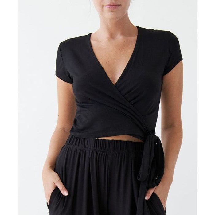 Bamboo Wrap Crop Cam Sleeve Top