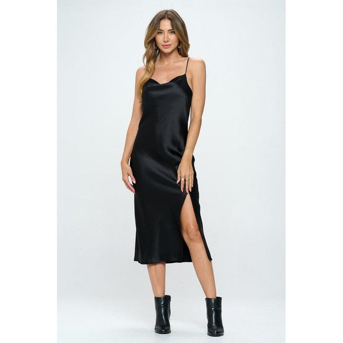 Satin Bias Slip Dress with Slit