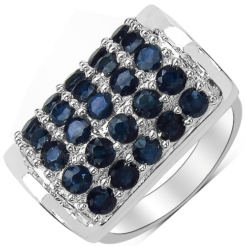 Bids.com 3.51 Carat Genuine Blue Sapphire & White Diamond .925 Sterling Silver Ring Rings