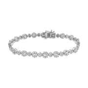 Bids.com 10K White Gold 4.0 cttw Brilliant Round-cut and Baguette Diamond Floral Cluster Link Bracelet (I-J Clarity, I1-I2 Color) - Size 7" Bracelets