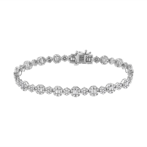 Bids.com 10K White Gold 4.0 cttw Brilliant Round-cut and Baguette Diamond Floral Cluster Link Bracelet (I-J Clarity, I1-I2 Color) - Size 7" Bracelets