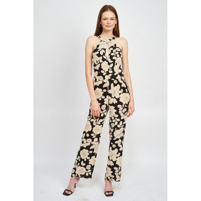 Floral Halterneck Jumpsuit With Open Back