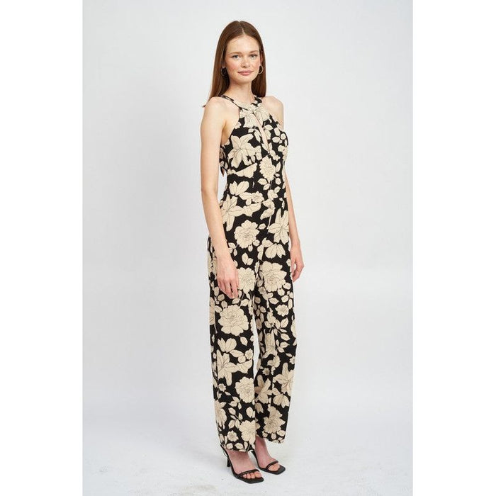 Floral Halterneck Jumpsuit With Open Back