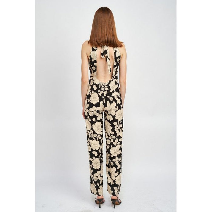 Floral Halterneck Jumpsuit With Open Back