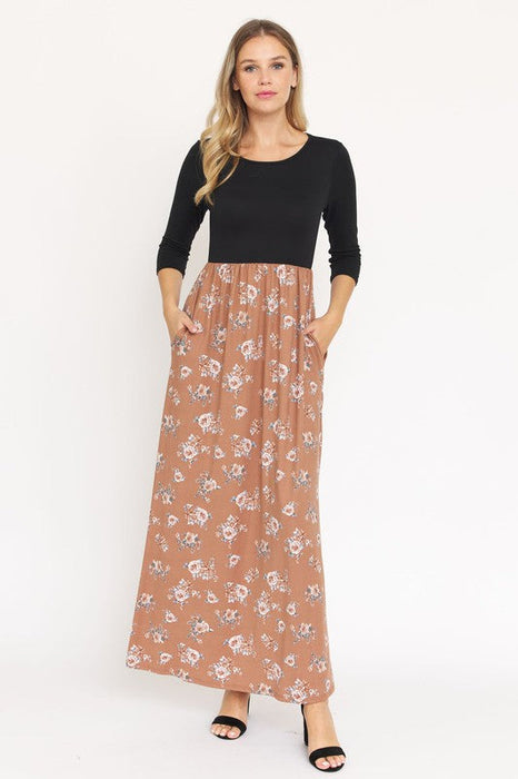 Quarter Sleeve Floral Maxi Dress