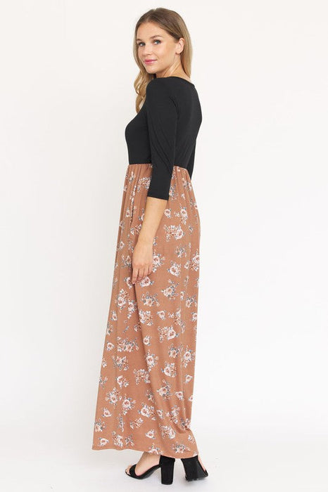 Quarter Sleeve Floral Maxi Dress