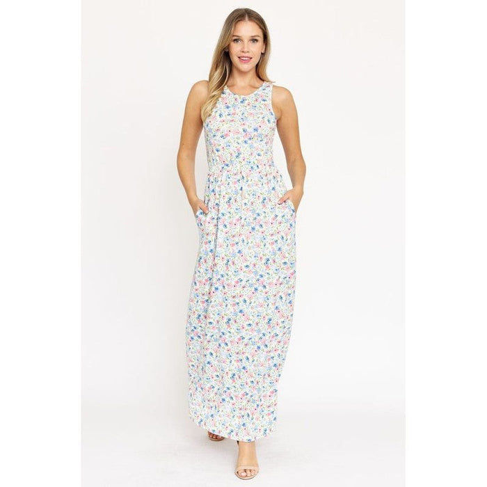 Pastel Floral Sleeveless Maxi Dress