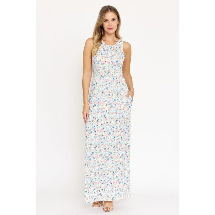 Pastel Floral Sleeveless Maxi Dress