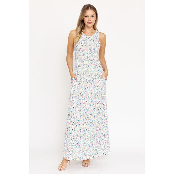 Pastel Floral Sleeveless Maxi Dress