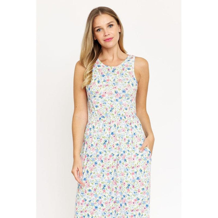 Pastel Floral Sleeveless Maxi Dress