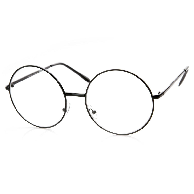 zeroUV 1920's Vintage Era Large Round Metal Clear Lens Glasses Glasses
