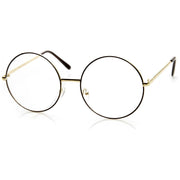 zeroUV 1920's Vintage Era Large Round Metal Clear Lens Glasses Glasses