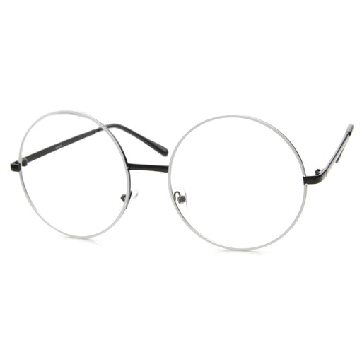 zeroUV 1920's Vintage Era Large Round Metal Clear Lens Glasses Glasses